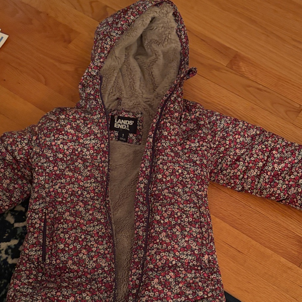 Lands' End Kids Floral Puffer Jacket - Red and White